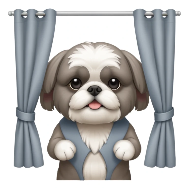 cute all grey shih tzuh behind window shades pulling them open with one paw and peeking through them sticker