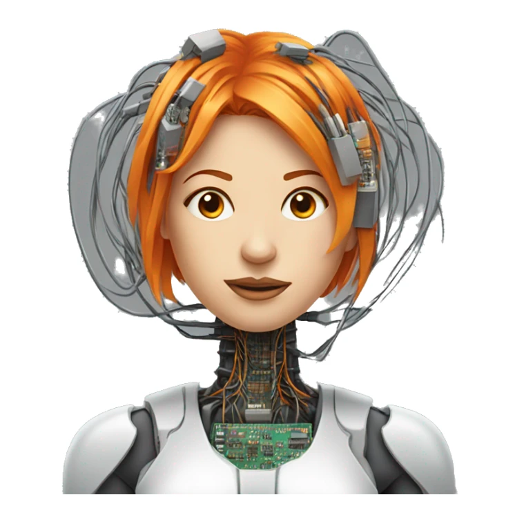 Head of female cyborg with orange hair and circuits wires sticker