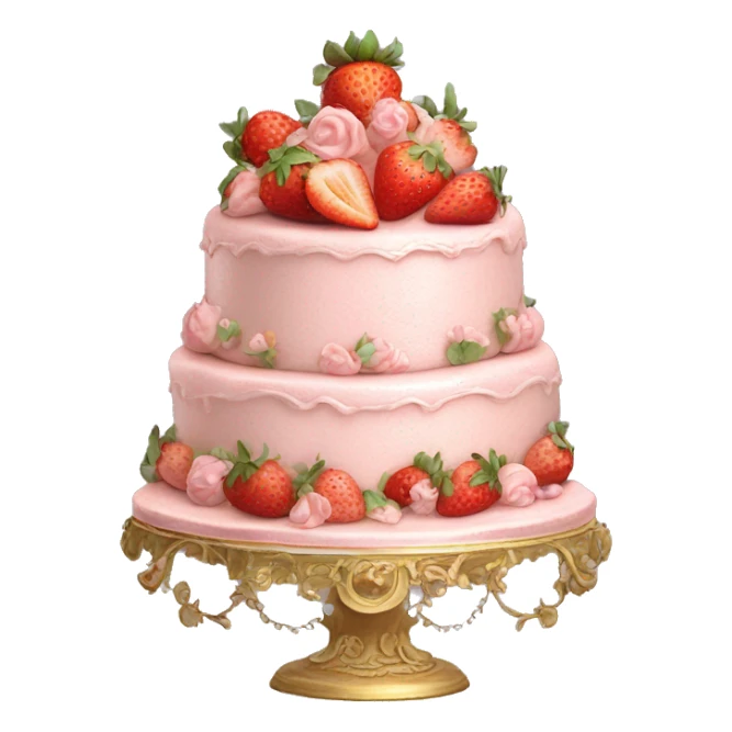 vintage rococo highly detailed pale pink cake with strawberries sticker