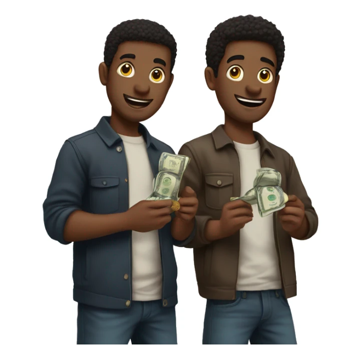 2 guys hold coins and money in their hands sticker