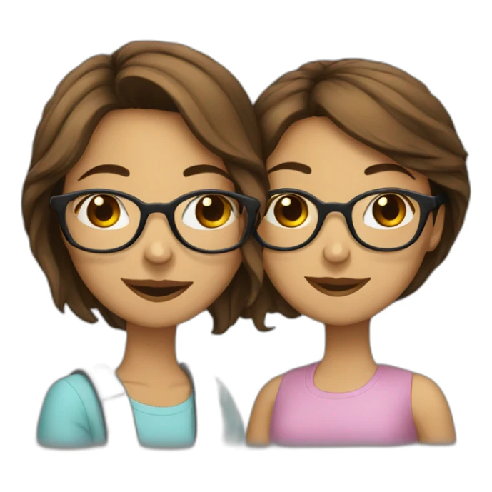 two brown-hair girls with glasses kissing sticker