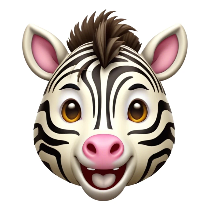 Cinematic Comical Zebra Portrait Emoji, Head tilted dramatically with an exaggeratedly amused expression, featuring a striking, glossy striped Fur with bold contrasts and wide, expressive eyes filled with playful disbelief, Simplified yet hilariously expressive features, highly detailed, glowing with a slightly sassy glow, high shine, dramatic yet playful, stylized with an air of cheeky savannah mischief, bright and endearing, soft glowing outline, capturing the essence of a spirited and over-the-top zebra, so meme-worthy it feels like it could prance its way into internet fame instantly! sticker