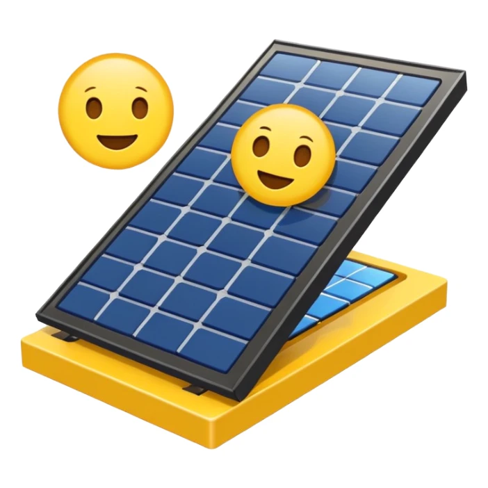solar powered module emoji style, solar panel on top, yellow and blue colors, minimal details, no text sticker