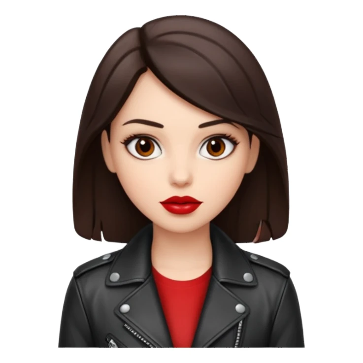 brunet in cuir jacket with red lips and black brown eyes sticker