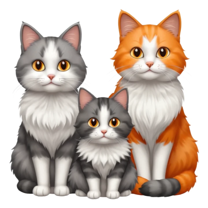 a very fluffy grey and white cat sitting with 2 other cats sticker
