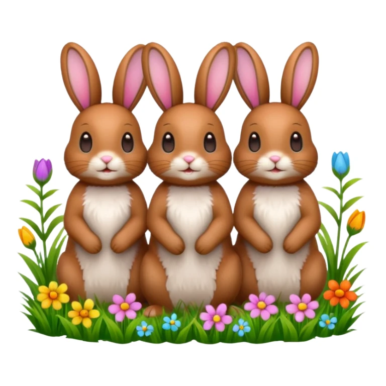 3 Bunny's standing in grass field with flowers happy looking foward sticker