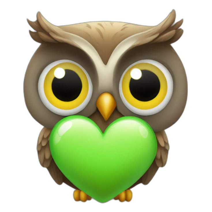 Simple Friendly owl with big eyes and green heart sitting sticker