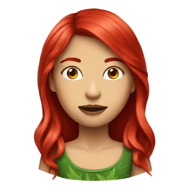 female blood red hair, with marijuana  sticker