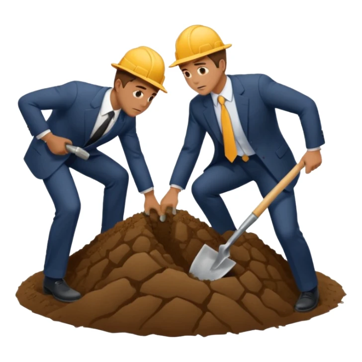 a guy in a suit digging and another suspicious guy trying to prevent him from digging sticker
