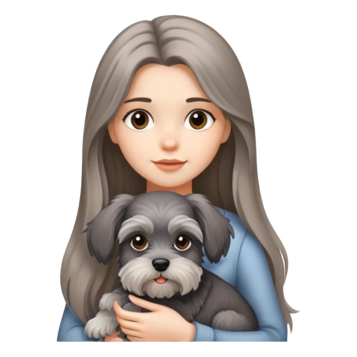 Beautiful long-haired girl holding a schnauzer sticker