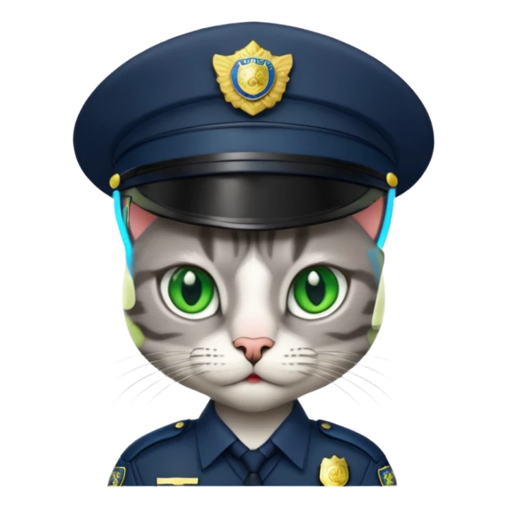 grey cat police, green eyes sticker