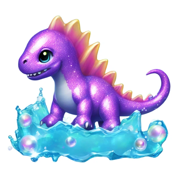 Lisa frank glitter pretty water dinosaur with fins and pearls sticker