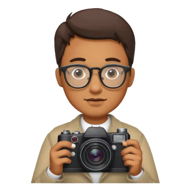 A man with glasses holding a cameta sticker