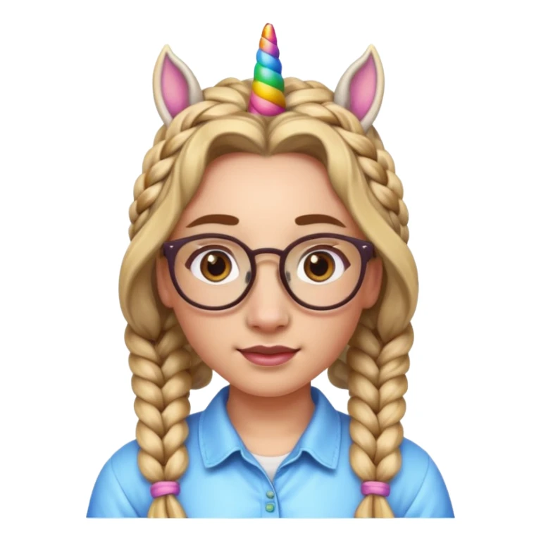 braided unicorn wiith big visible braids looking into the camera spectacled sticker