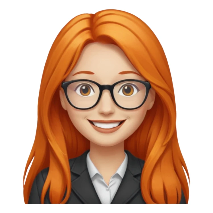woman with long orange hair, open hair, glasses sticker