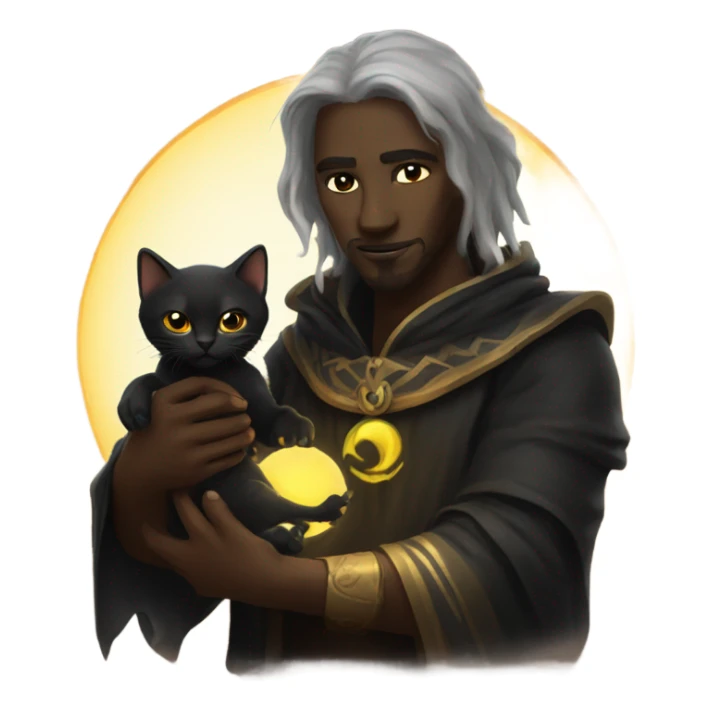 A sun warlock who is holding a black kitten sticker