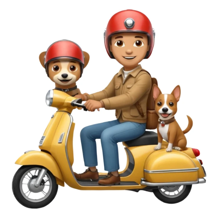 man and his pet dog riding a vespa sticker