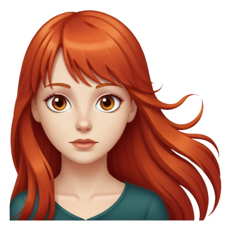 White girl with long red hair and bangs hazel eyes sticker