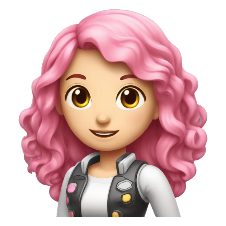 Junge Frau mit rosa-weißen langen Haaren die einen Gaming-Controller hält sticker