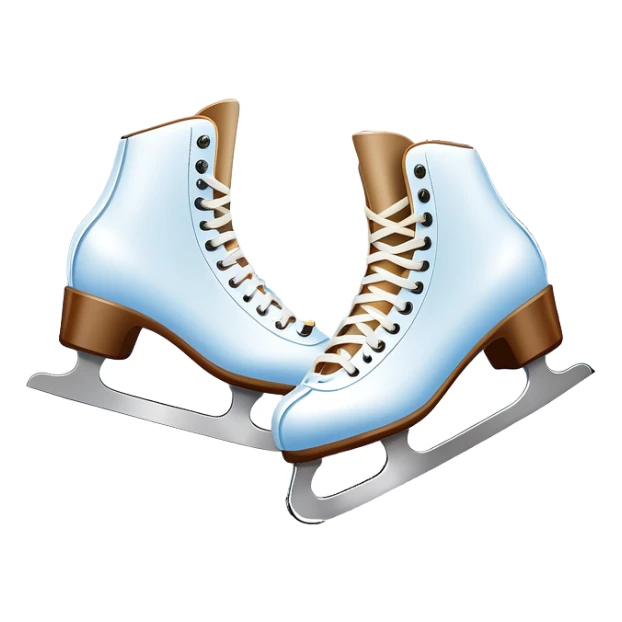 An icon showing In the background, twinkling lights, winter trees, and cheering spectators create a festive atmosphere. a pair of elegant ice skates gliding across a smooth, frozen rink with snowflakes in the air. Transparent background highlights the grace and charm of ice skating. sticker