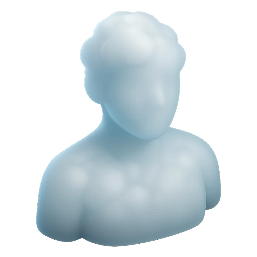 person made entirely of voluminous bright clouds, shoulder up, front view, matte glass style sticker