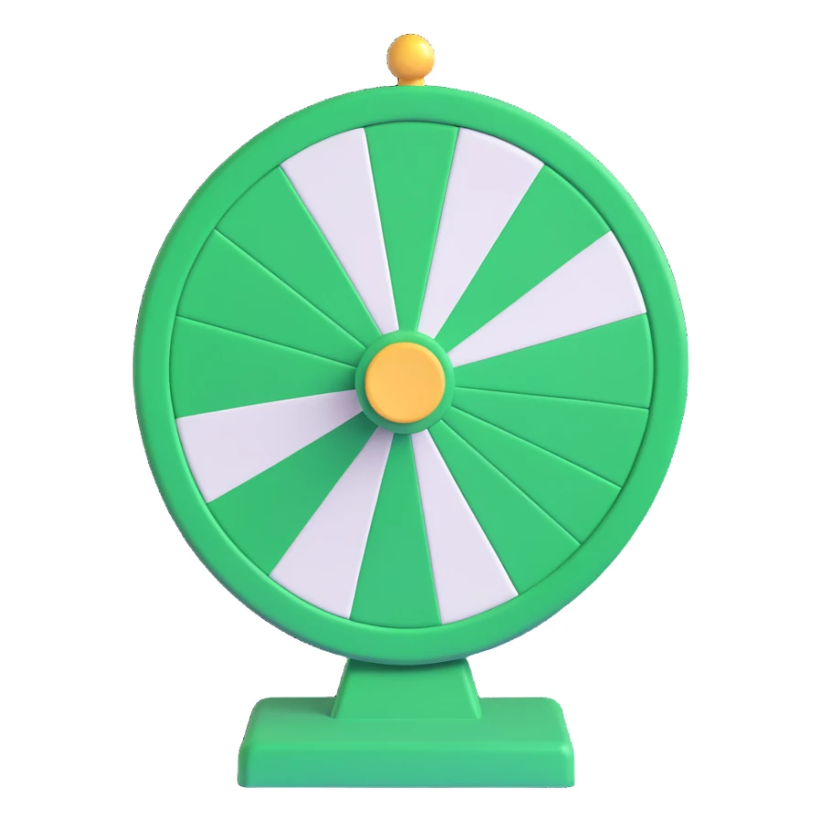 spinning prize wheel with alternating green and white sections sticker