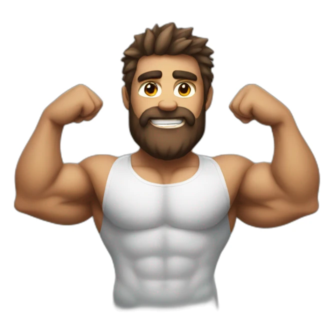 Emoji muscled hairy man showing muscle sticker