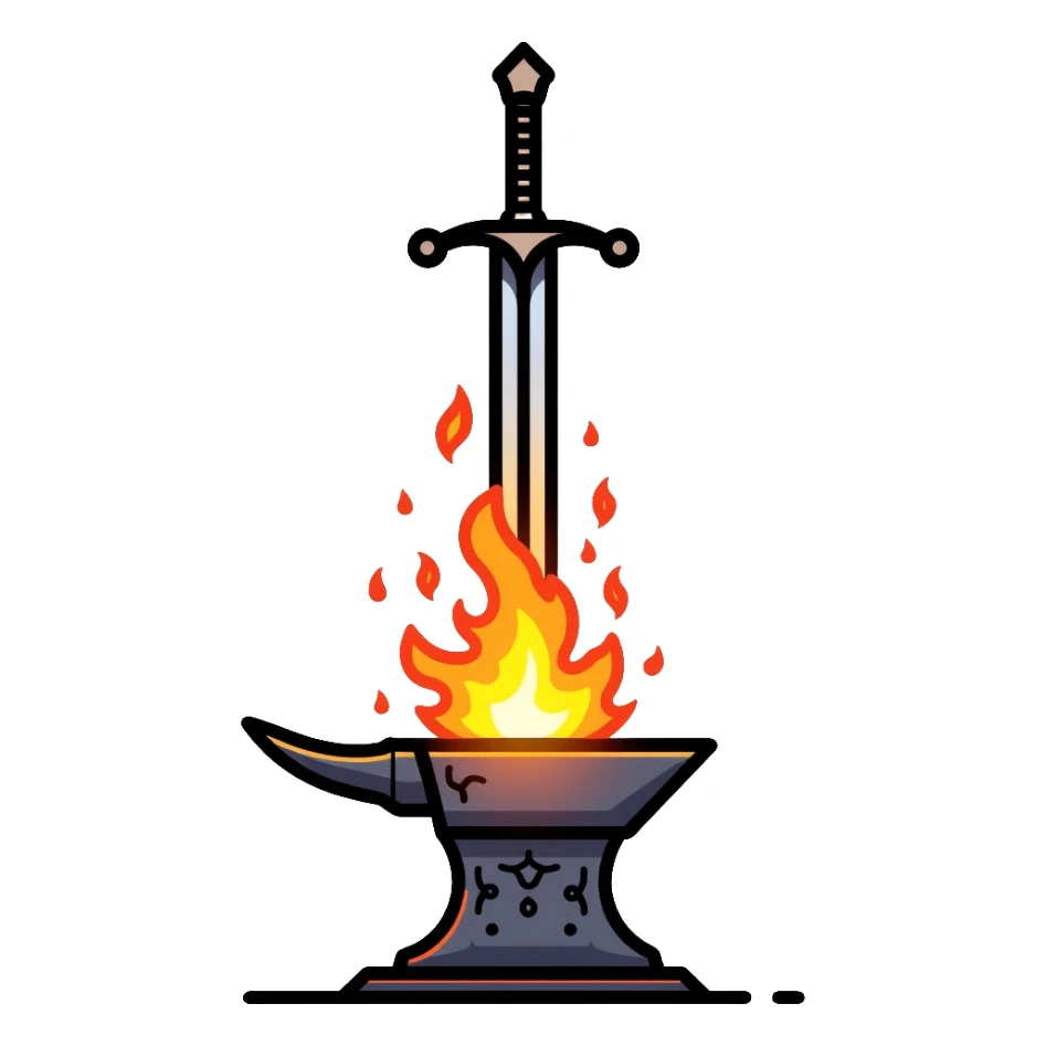 medieval sword being forged, glowing metal on anvil sticker