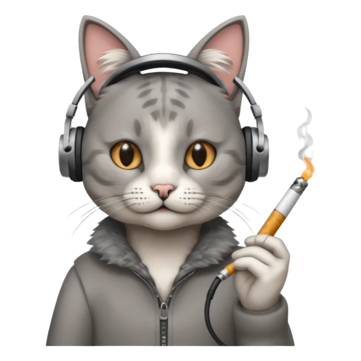 cat in headphones with a cigarette in his hand  sticker