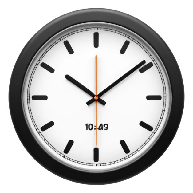 necesito un reloj, ilustrado minimalista, a blancoy negro, con linea delgada , como un icono, que marque las 10 am, sin logo de marca, un reloj de pared sticker