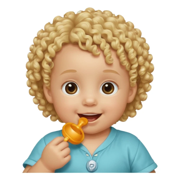 Blonde curly-haired baby, pacifier in mouth sticker