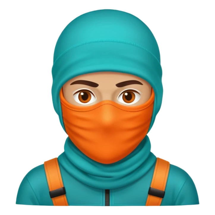sinister-looking robber with teal and orange ski mask sticker