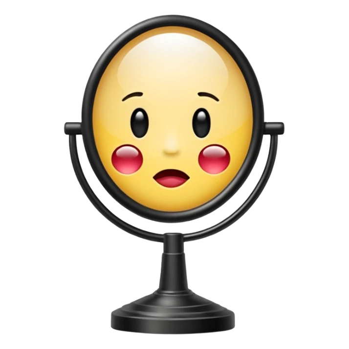 Minimalist emoji-style sticker of a vanity mirror with dim bulbs and cracked glass, words “Am I real yet?” smeared in dusty lipstick tone


 sticker