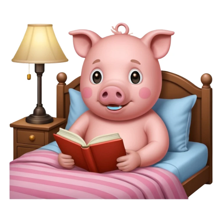 pig reading in bed with retro light lamp next to it sticker