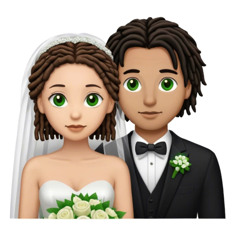 Couple lightskinned man with short, brown dreads and green eyes. light skinned woman with black hair and brown eyes getting married sticker