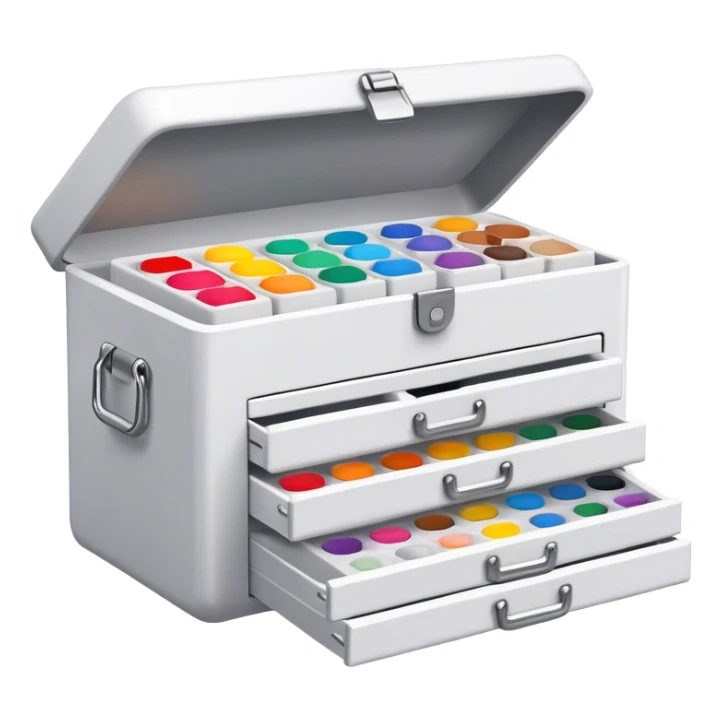 designer's tool box containing Figma, surveys, numbers, and empathy, paints sticker