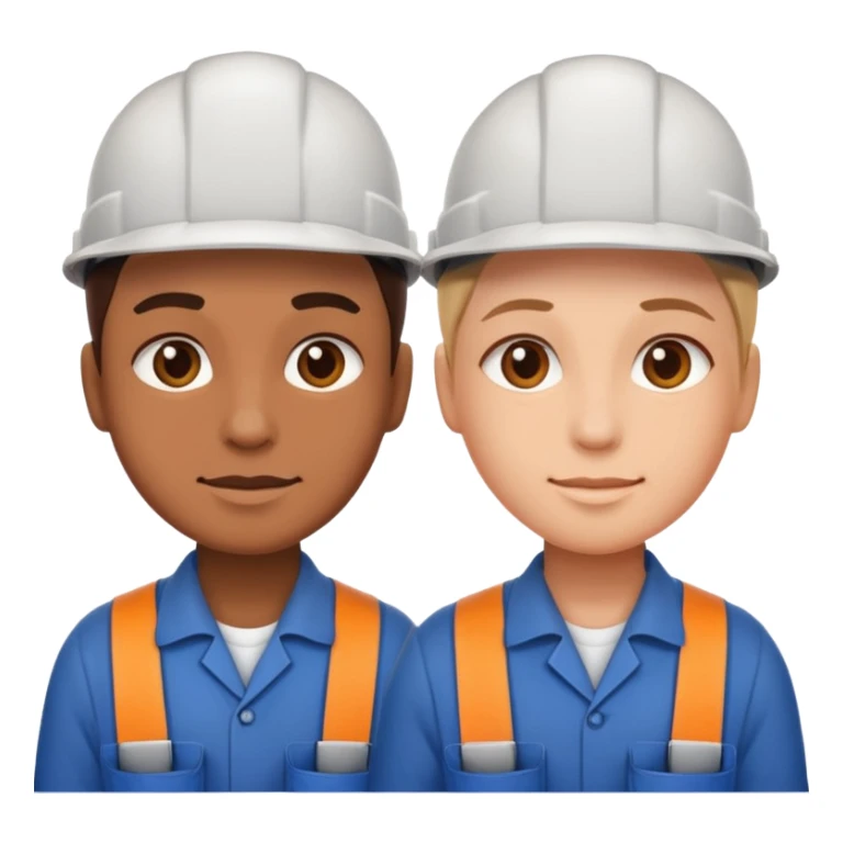 create a realistic emoji of two working packaging workers. one of them starting the work and the other one finished sticker