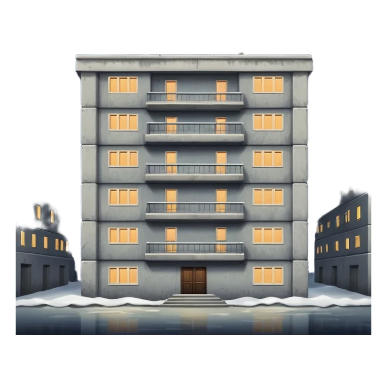 a five-story Soviet-era panel house in the night  sticker