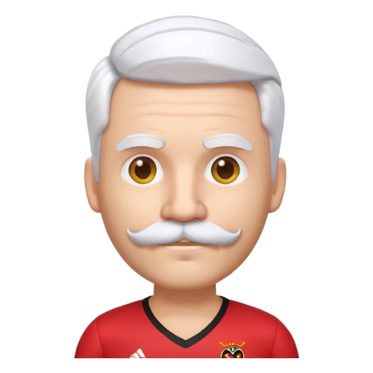 Personagem 3D estilo emoji, com cabelo branco, bigode e camisa do Flamengo. sticker