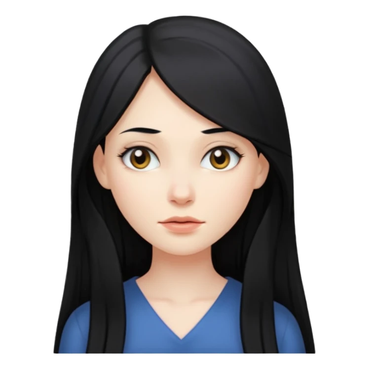 Long black hair woman no facial expression sticker