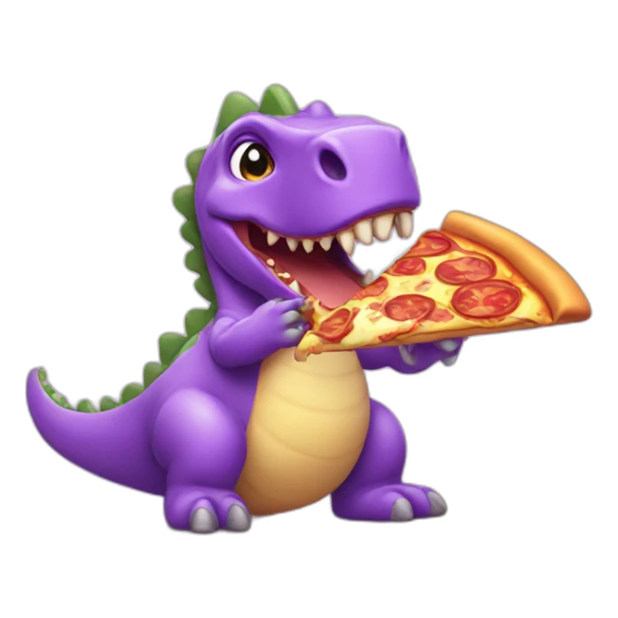 Purple mini cute dinosaur eating pizza  sticker