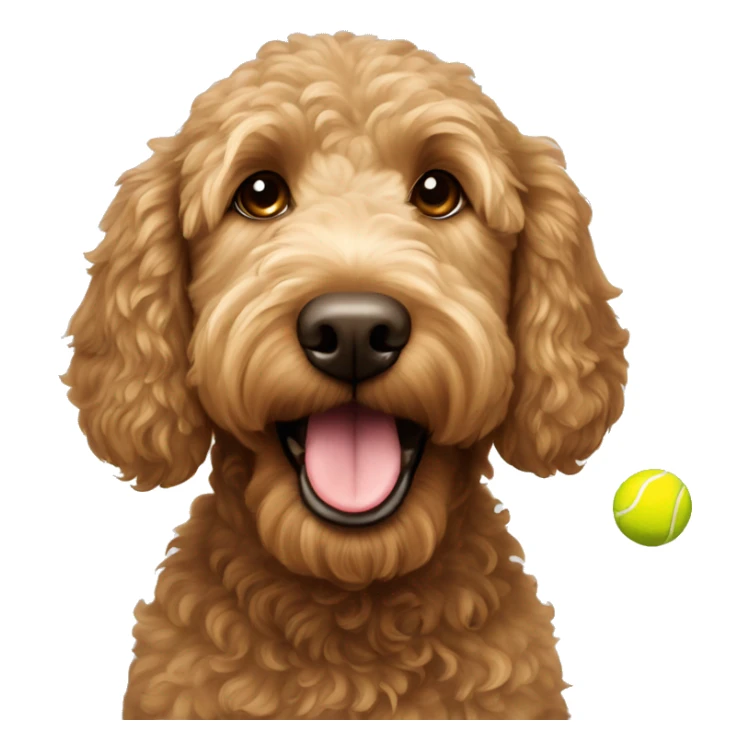 Brown golden doodle with tennis ball sticker