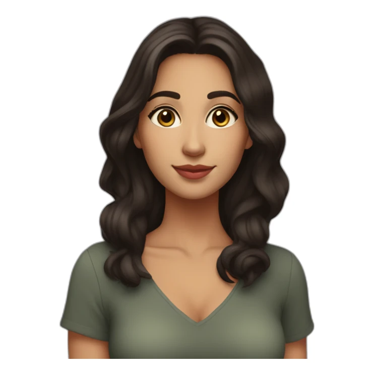 29 year old light Spanish woman, big brown eyes, high cheek bones, angular chin, dark brown hair, size 4, large breasts sticker