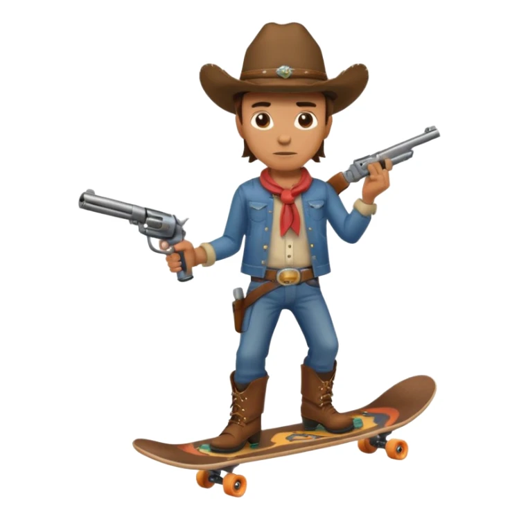 A very dangerous looking cowboy holding a gun and riding a skateboard  sticker