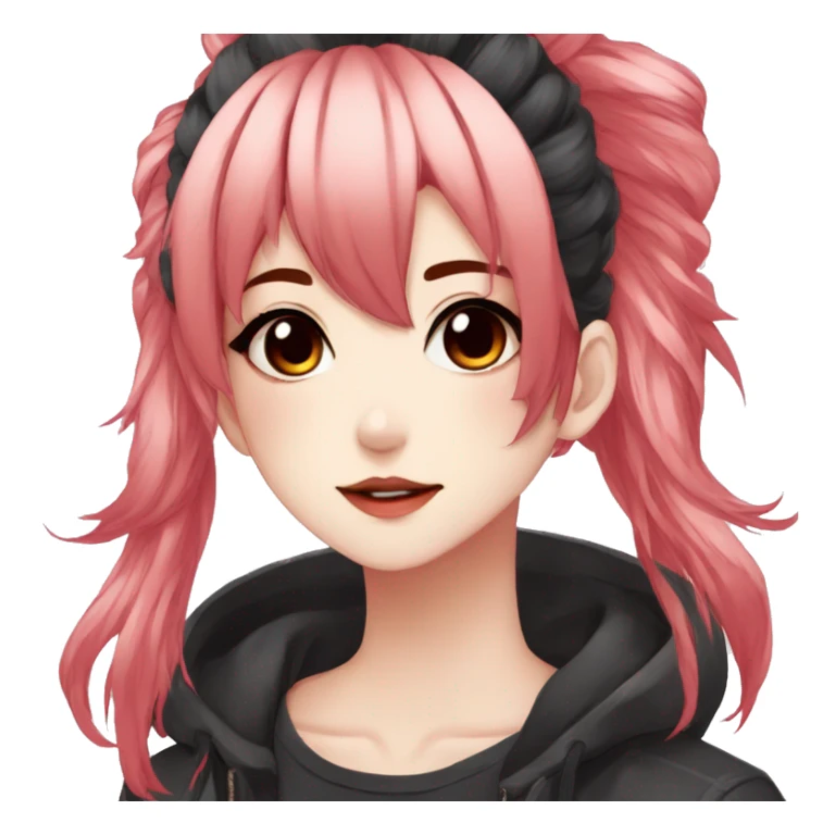 Gorgeous anime style shojo character with blushing face aesthetic and pretty edgy black red punk hair with hair garment trending style sticker