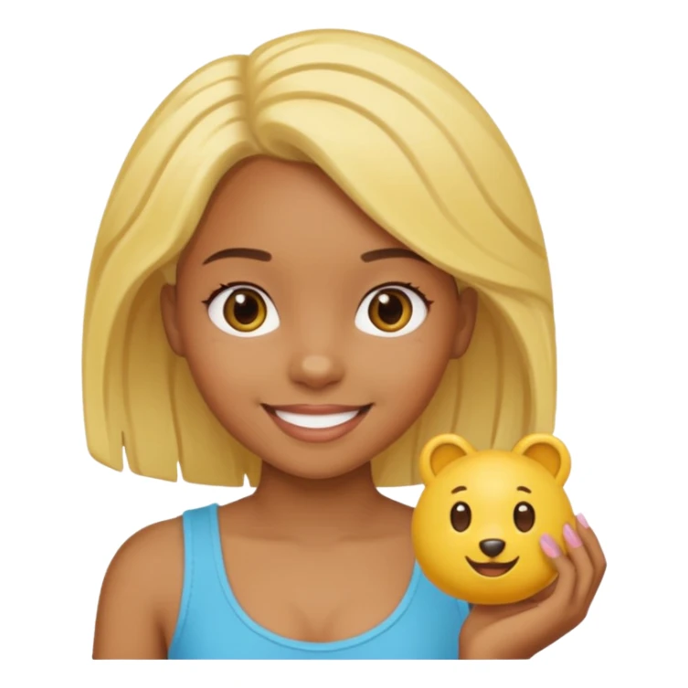 yellow haired black wearing small girl with small toy sticker