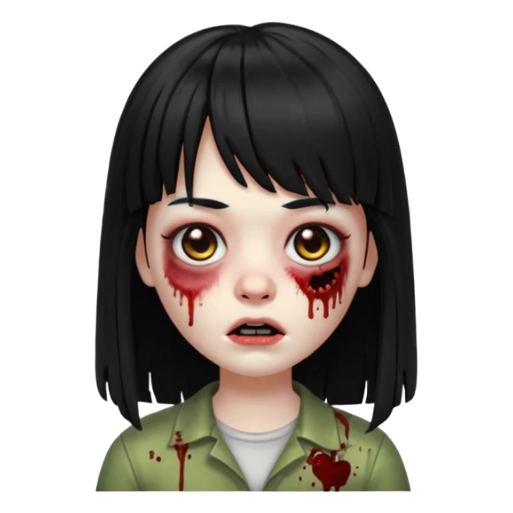 A zombie girl in Apple Memoji format with long, straight black hair and bangs. sticker