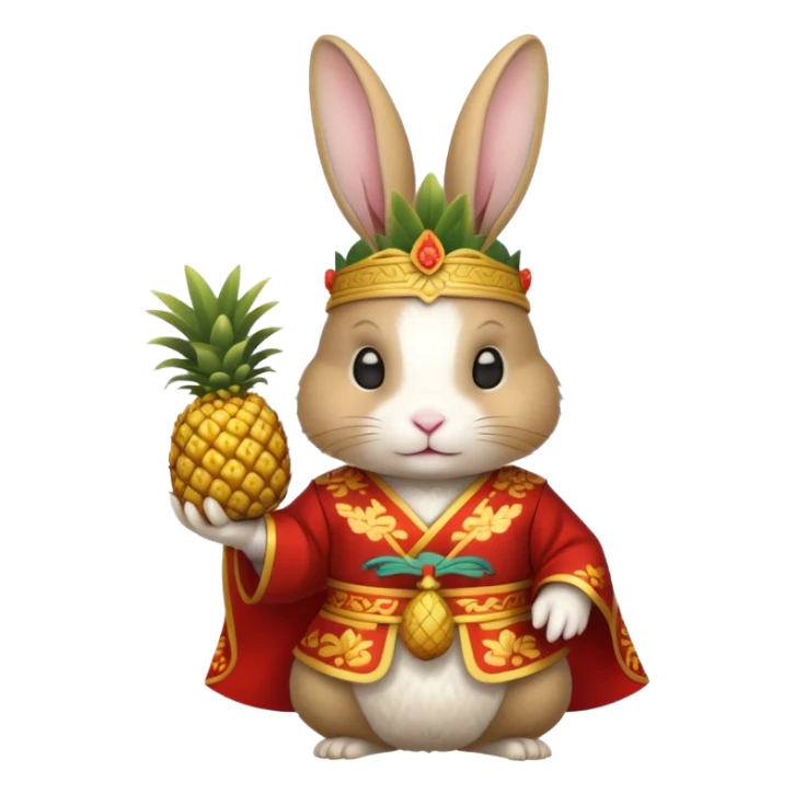 rabbit, wearing chinese ancient custome, with pine apple sticker