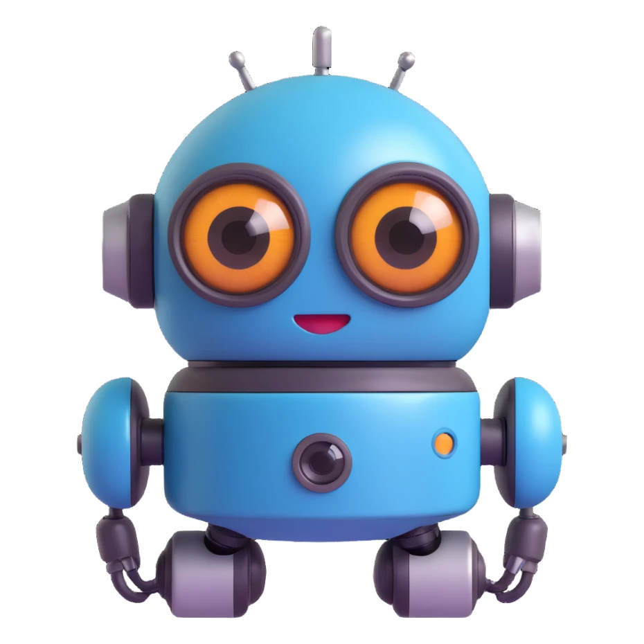 Friendly robot with big expressive eyes — round head, glossy finish, slightly clumsy but charming, cute (think Wall-E meets Baymax). sticker