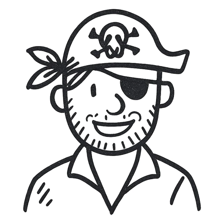 pirate, hand drawn black outline style sticker